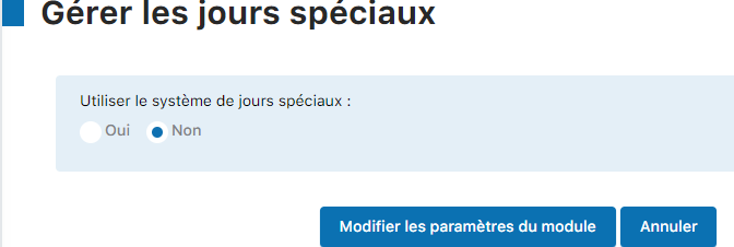 Activation du système de jours spéciaux