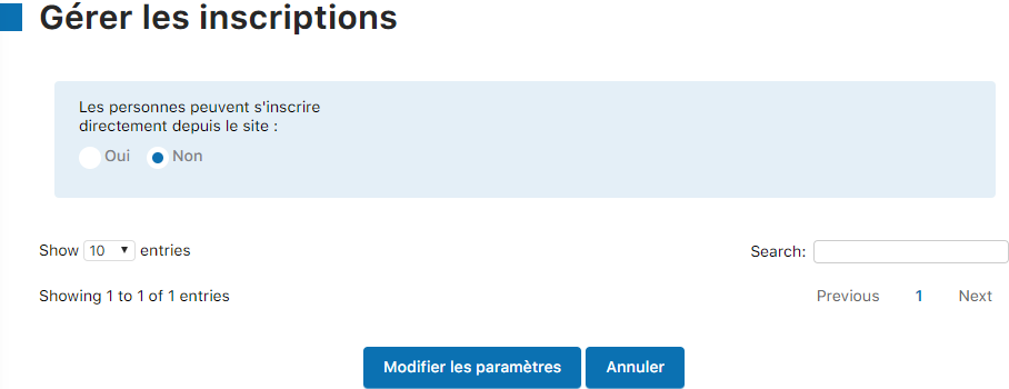 Configuration des inscriptions