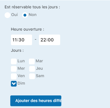 Option Est réservable tous les jours