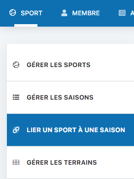 Menu Lier un sport