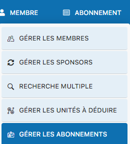 Menu Gérer les abonnements