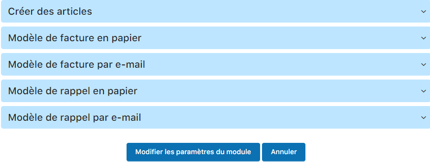Page de gestion de la facturation avec bouton Créer des articles