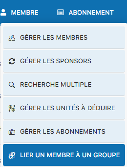 Menu Lier un membre à un groupe