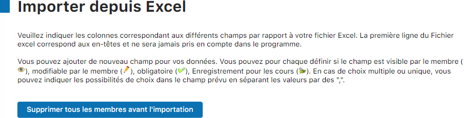Structure des champs d'importation