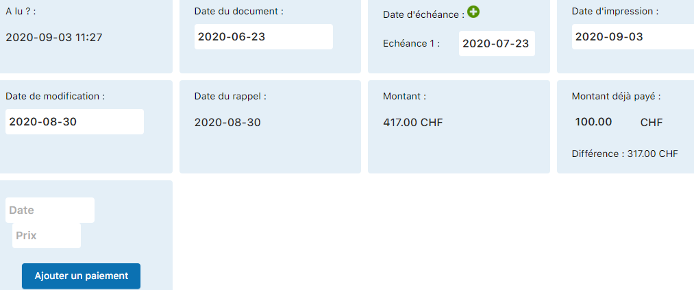 Bouton Ajouter un paiement