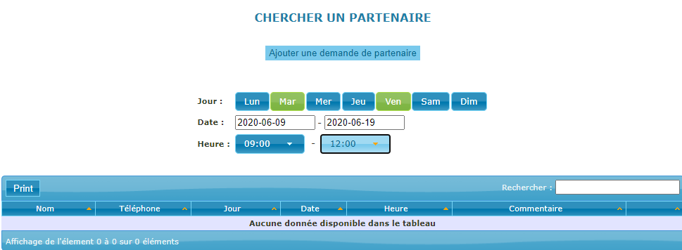 Sélection de la disponibilité