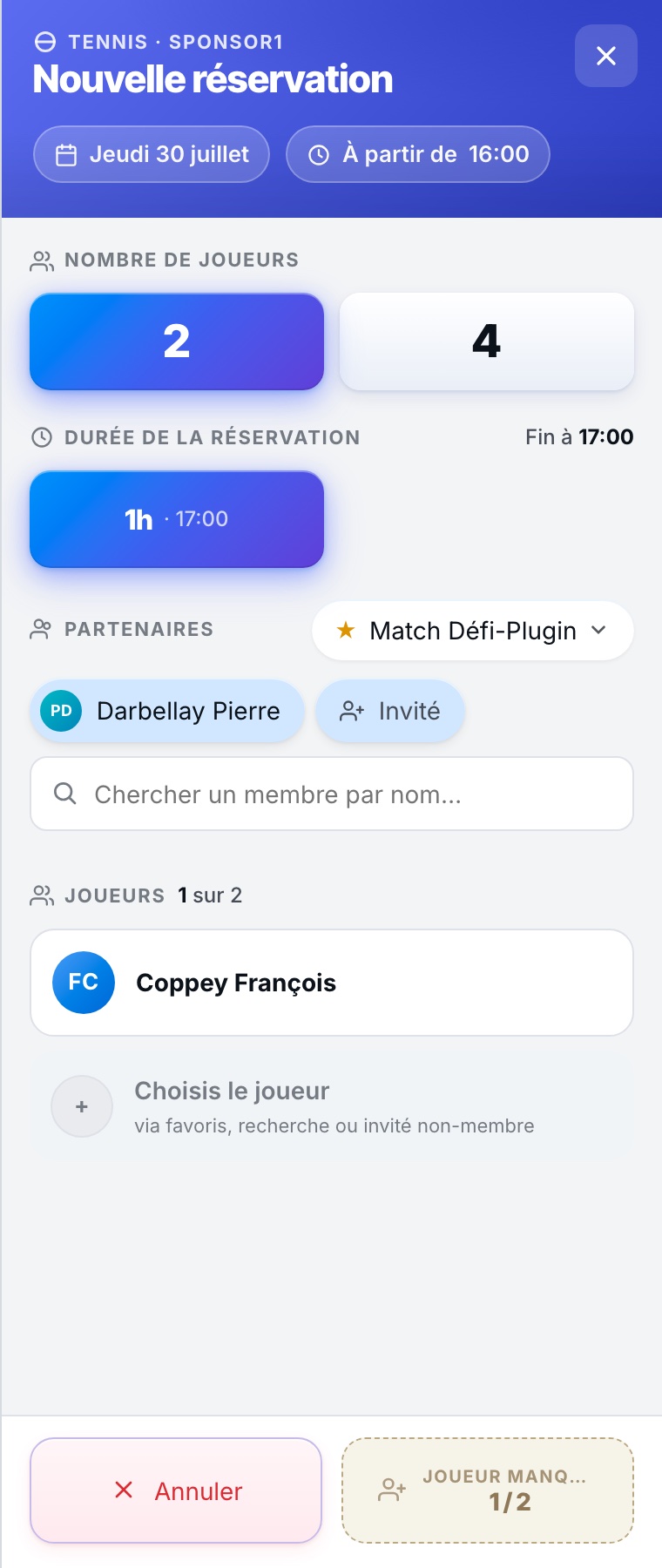 L'encart de réservation